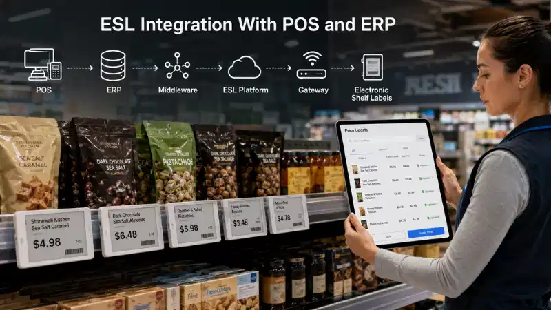 Electronic Shelf Label Kev koom ua ke nrog POS thiab ERP: APIs, Cov Ntaub Ntawv Mapping, Kev Ua y...
